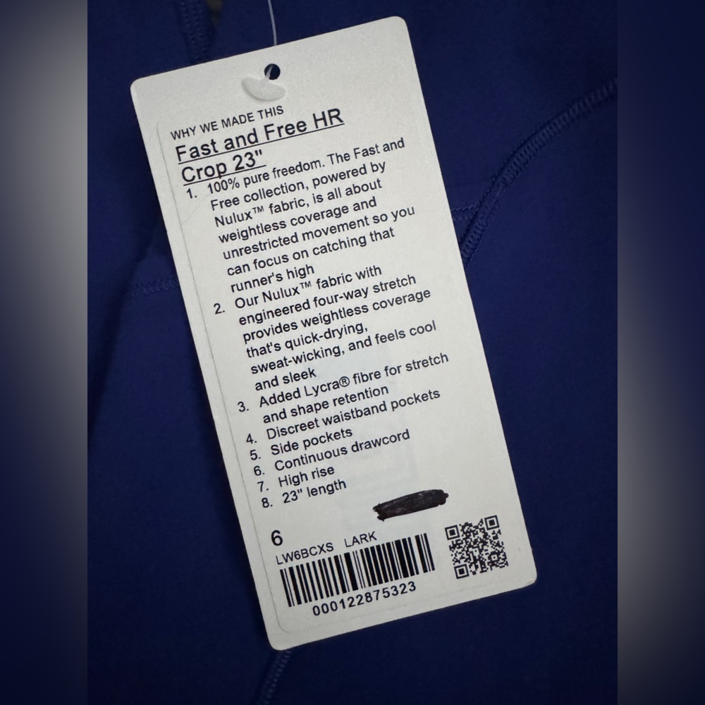 Lululemon Fast and Free High-Rise Crop II 23" *Non-Reflective in Larkspur - Picture 7 of 7